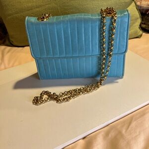 Escada Light Blue Quilted Leather Chain Bag